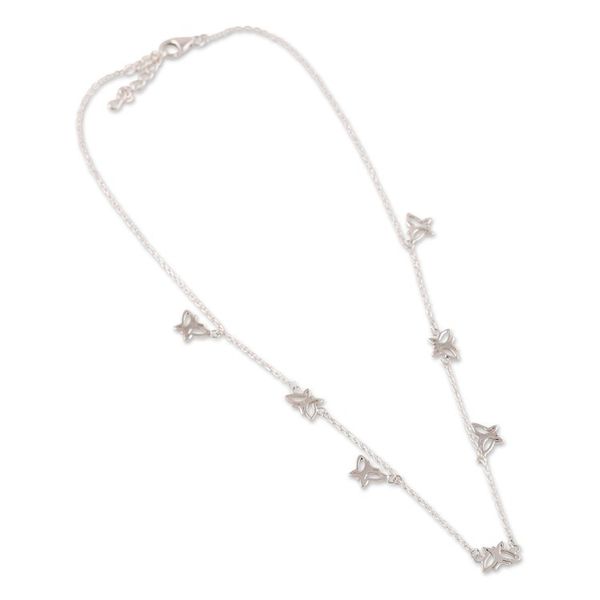 Alternate image for Butterfly-Themed Sterling Silver Station Charm Necklace Butterfly Desire