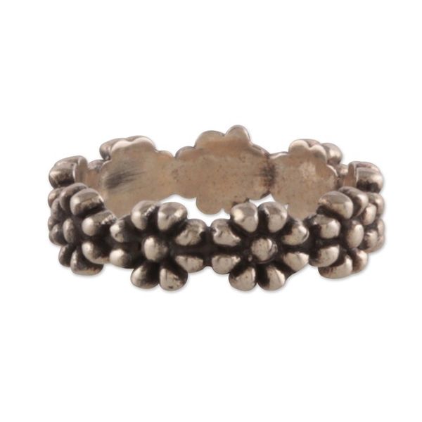Alternate image for Classic Sterling Silver Floral Band Ring from India Dotted Blossoms