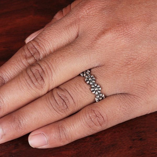 Alternate image for Classic Sterling Silver Floral Band Ring from India Dotted Blossoms