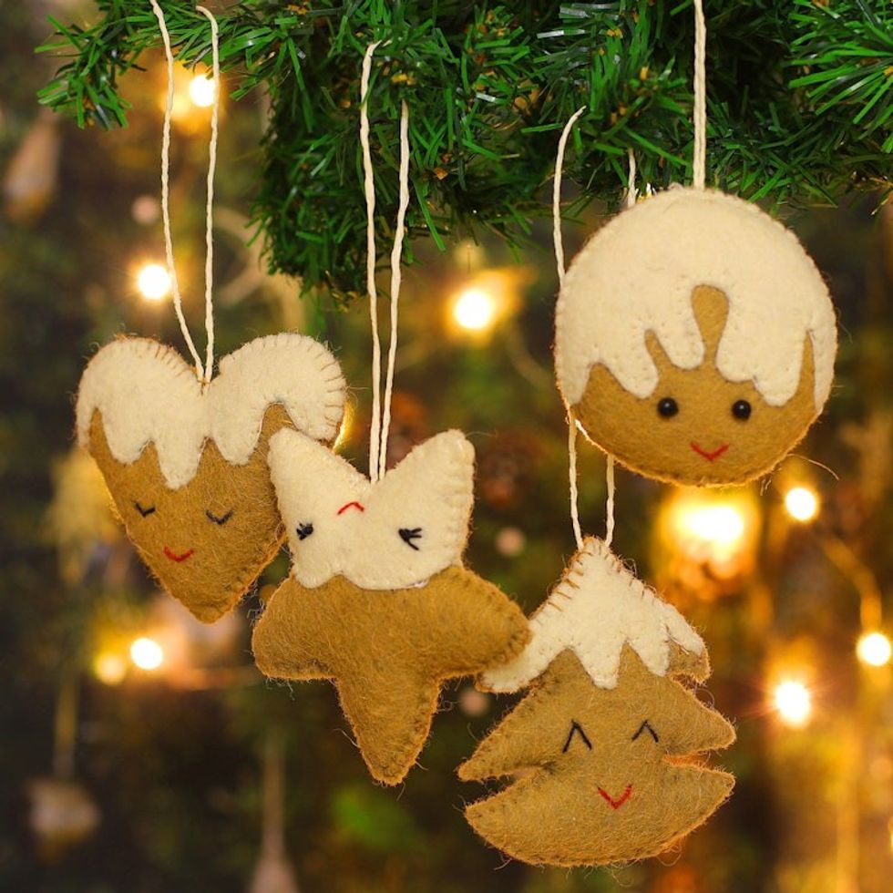 Set of 4 Handcrafted Cookie-Themed Wool Felt Ornaments 'Christmas Cookies'