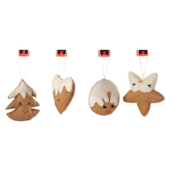 Alternate image for Set of 4 Handcrafted Cookie-Themed Wool Felt Ornaments Christmas Cookies