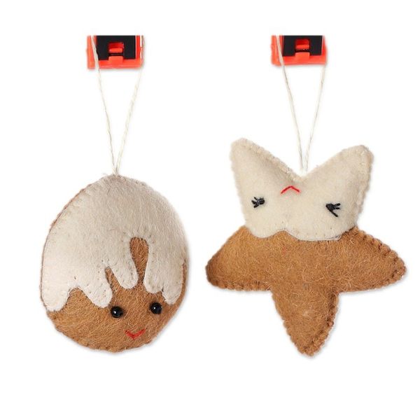 Alternate image for Set of 4 Handcrafted Cookie-Themed Wool Felt Ornaments Christmas Cookies