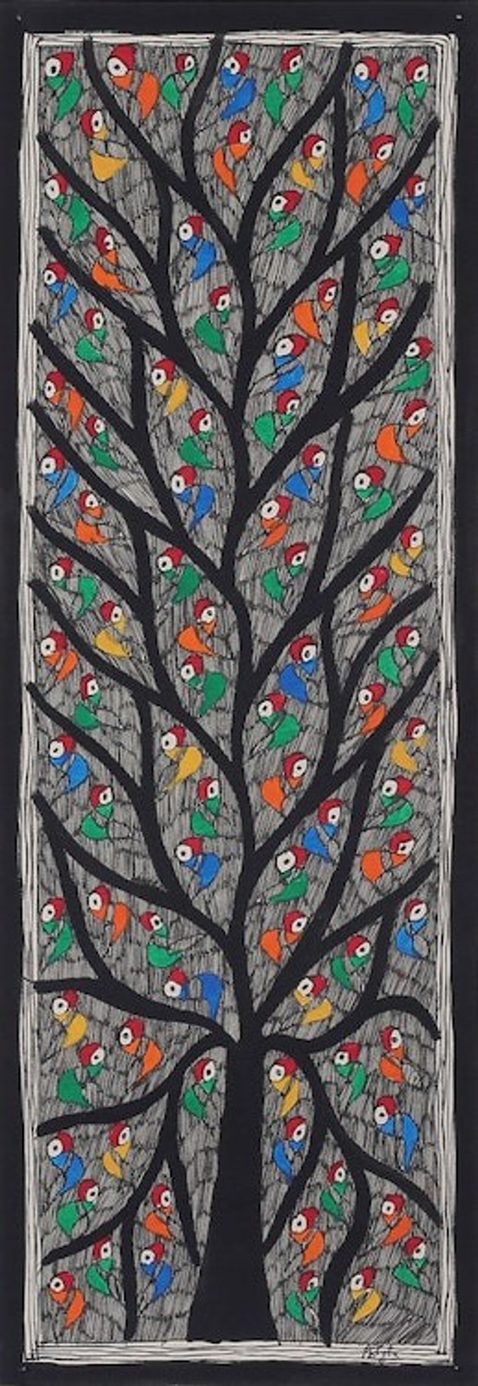 Madhubani Painting of Tree of Life with Colorful Birds 'Tree of Life with Birds II'