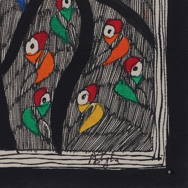 Alternate image for Madhubani Painting of Tree of Life with Colorful Birds Tree of Life with Birds II