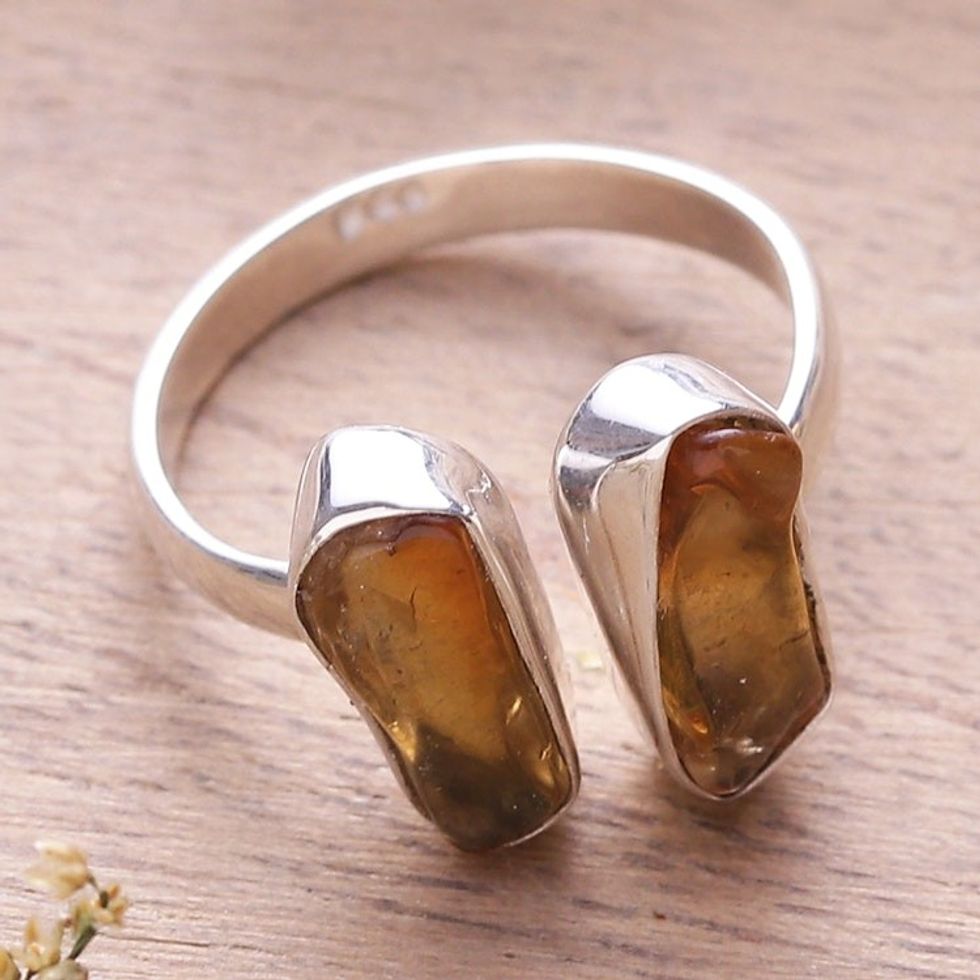 Polished Freeform Citrine Cocktail Wrap Ring from India 'Citrine for Happiness'