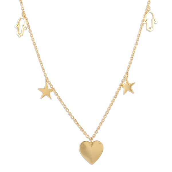 Alternate image for Heart, Star and Hamsa-Themed 22k Gold-Plated Charm Necklace Lovely Dreams
