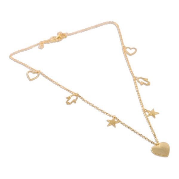 Alternate image for Heart, Star and Hamsa-Themed 22k Gold-Plated Charm Necklace Lovely Dreams