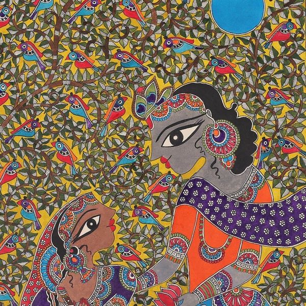 Alternate image for Classic Natural Dye Madhubani Painting of Krishna and Radha Radha Krishna Love