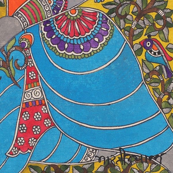 Alternate image for Classic Natural Dye Madhubani Painting of Krishna and Radha Radha Krishna Love