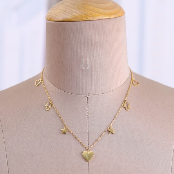 Alternate image for Heart, Star and Hamsa-Themed 22k Gold-Plated Charm Necklace Lovely Dreams