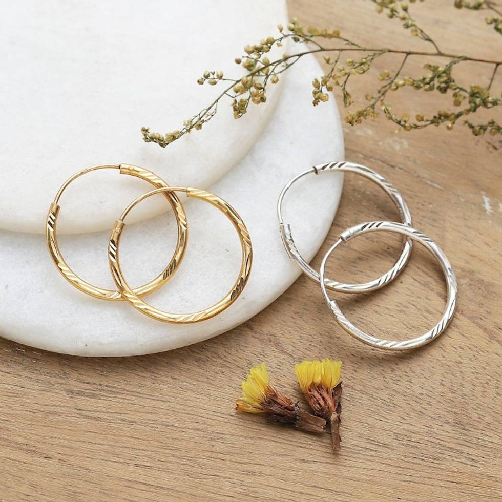 Set of 2 22k Gold-Plated and Sterling Silver Earrings 'Shimmering Hoops'