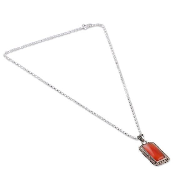 Alternate image for Sterling Silver and Rectangular Carnelian Pendant Necklace Fiery Portal