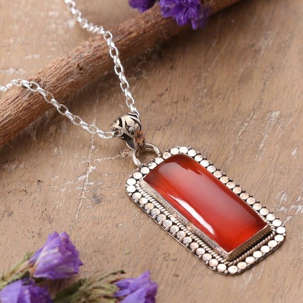 Alternate image for Sterling Silver and Rectangular Carnelian Pendant Necklace Fiery Portal