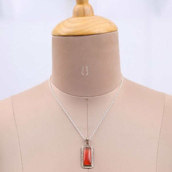 Alternate image for Sterling Silver and Rectangular Carnelian Pendant Necklace Fiery Portal