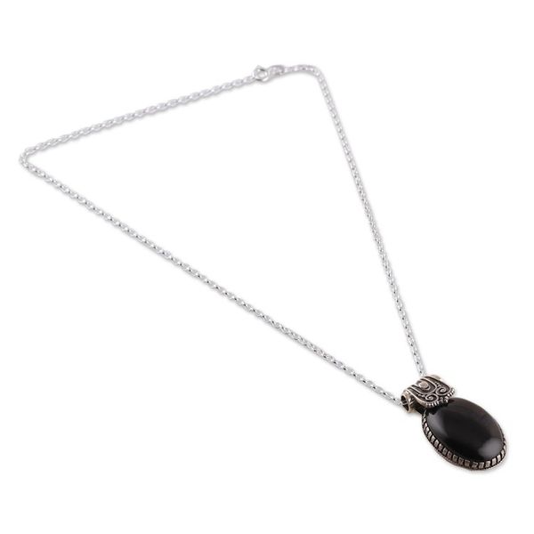 Alternate image for Polished Traditional Onyx Cabochon Pendant Necklace Regal Midnight