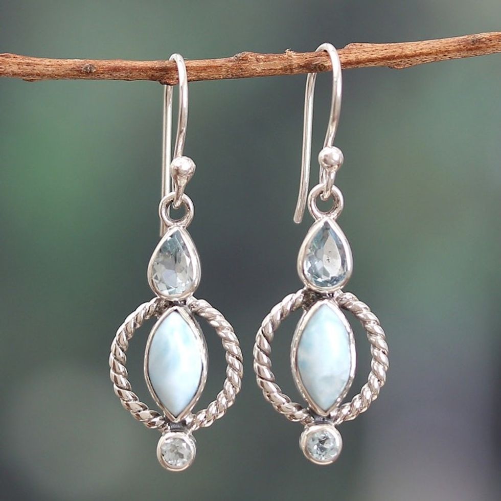 Classic Faceted Blue Topaz and Larimar Dangle Earrings 'Blue Core'
