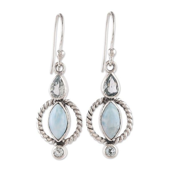 Alternate image for Classic Faceted Blue Topaz and Larimar Dangle Earrings Blue Core