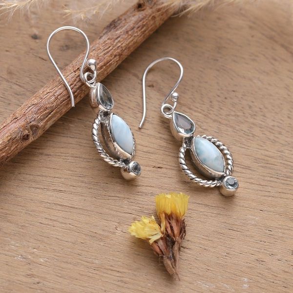 Alternate image for Classic Faceted Blue Topaz and Larimar Dangle Earrings Blue Core
