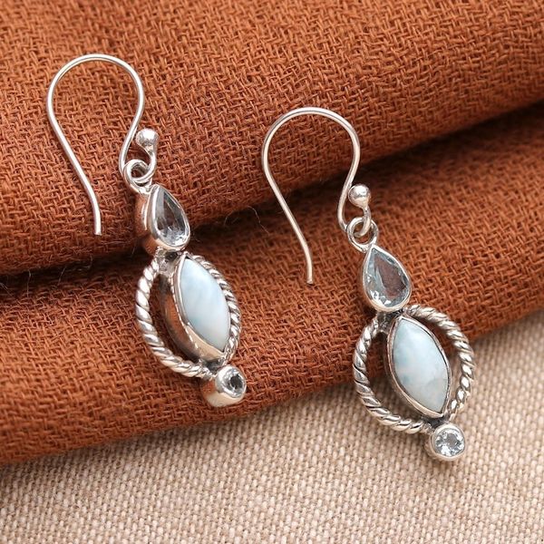 Alternate image for Classic Faceted Blue Topaz and Larimar Dangle Earrings Blue Core
