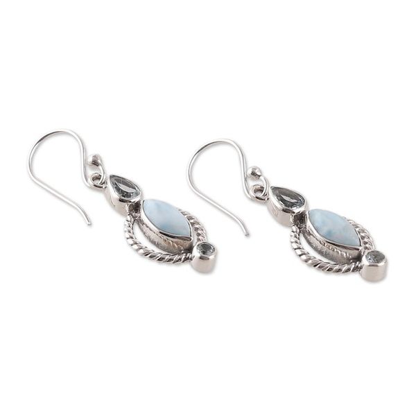 Alternate image for Classic Faceted Blue Topaz and Larimar Dangle Earrings Blue Core