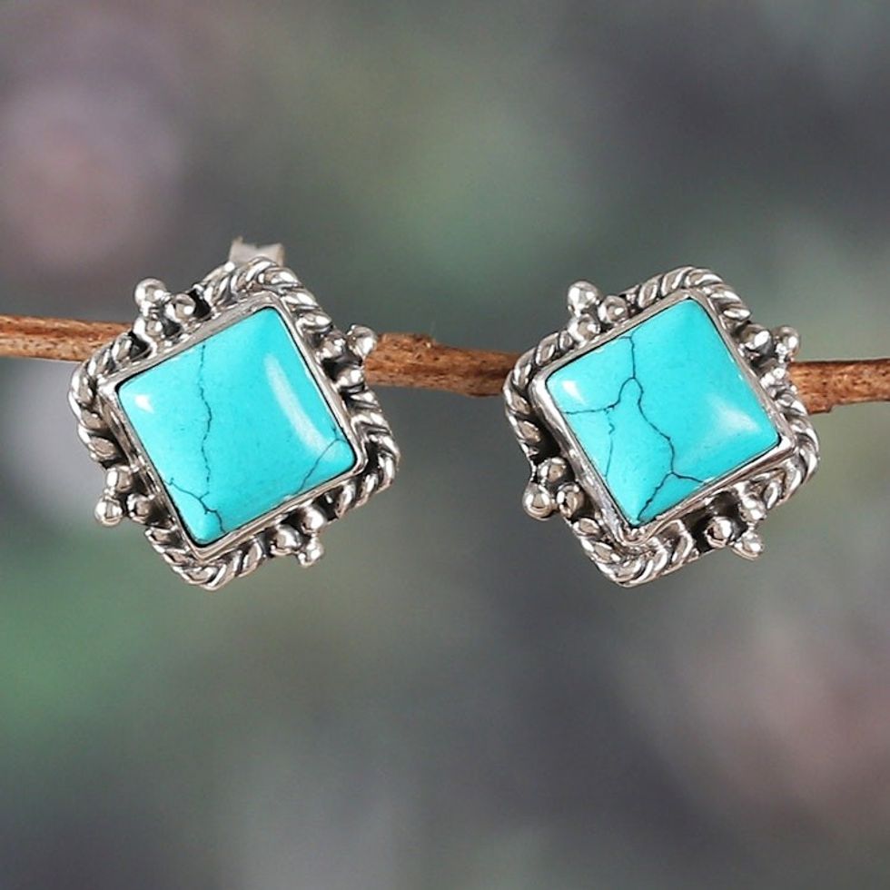 Calcite Cabochon and Sterling Silver Button Earrings 'Jewels of Intellect'