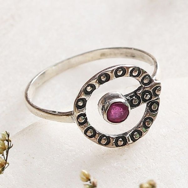 Alternate image for Traditional Faceted Ruby and Sterling Silver Cocktail Ring Ruby Queen
