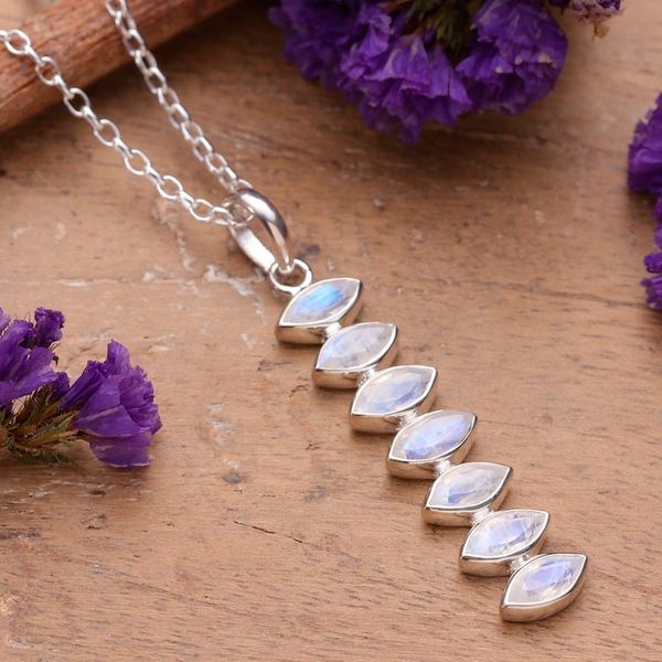 Alternate image for Three-Carat Rainbow Moonstone Pendant Necklace from India Ethereal Balance