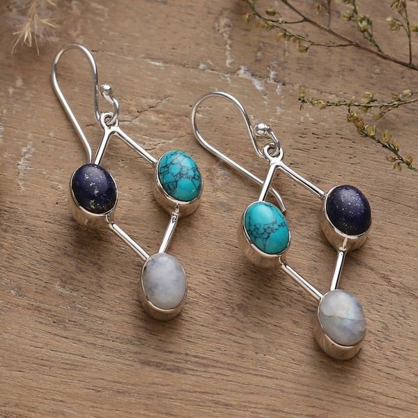 Alternate image for Diamond-Shaped Multi-Gemstone Dangle Earrings from India Cosmic Jewel