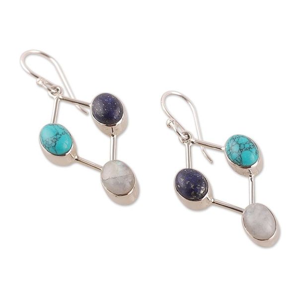 Alternate image for Diamond-Shaped Multi-Gemstone Dangle Earrings from India Cosmic Jewel
