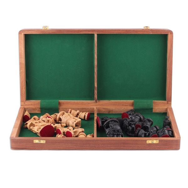 Alternate image for Hand-Painted Brown and Black Wood Chess Set from India Challenge of Kings
