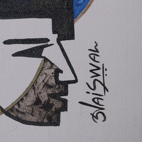 Alternate image for Signed Expressionist Blue-Toned Acrylic Painting from India Thought Process II