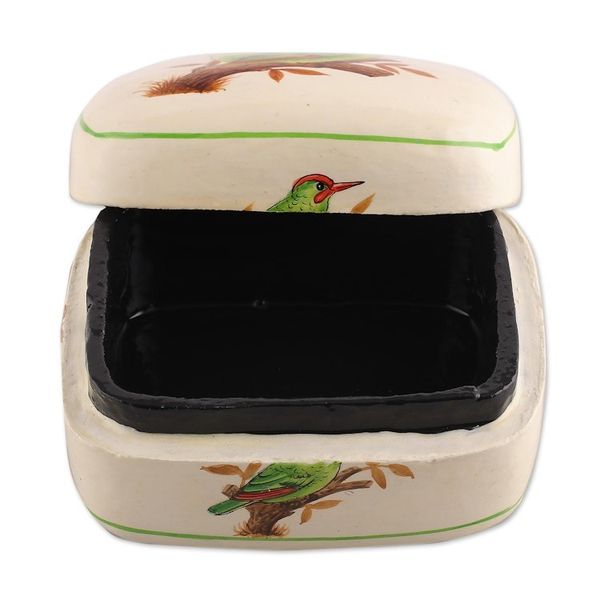 Alternate image for Bird-Themed Green and White Papier Mache Decorative Box Valley Saga