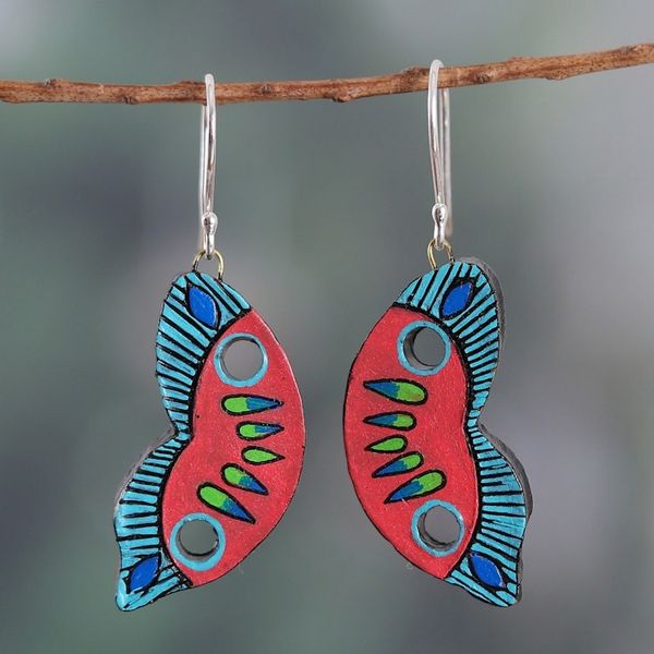 Alternate image for Hand-Painted Butterfly Wing-Themed Ceramic Dangle Earrings Glorious Wings