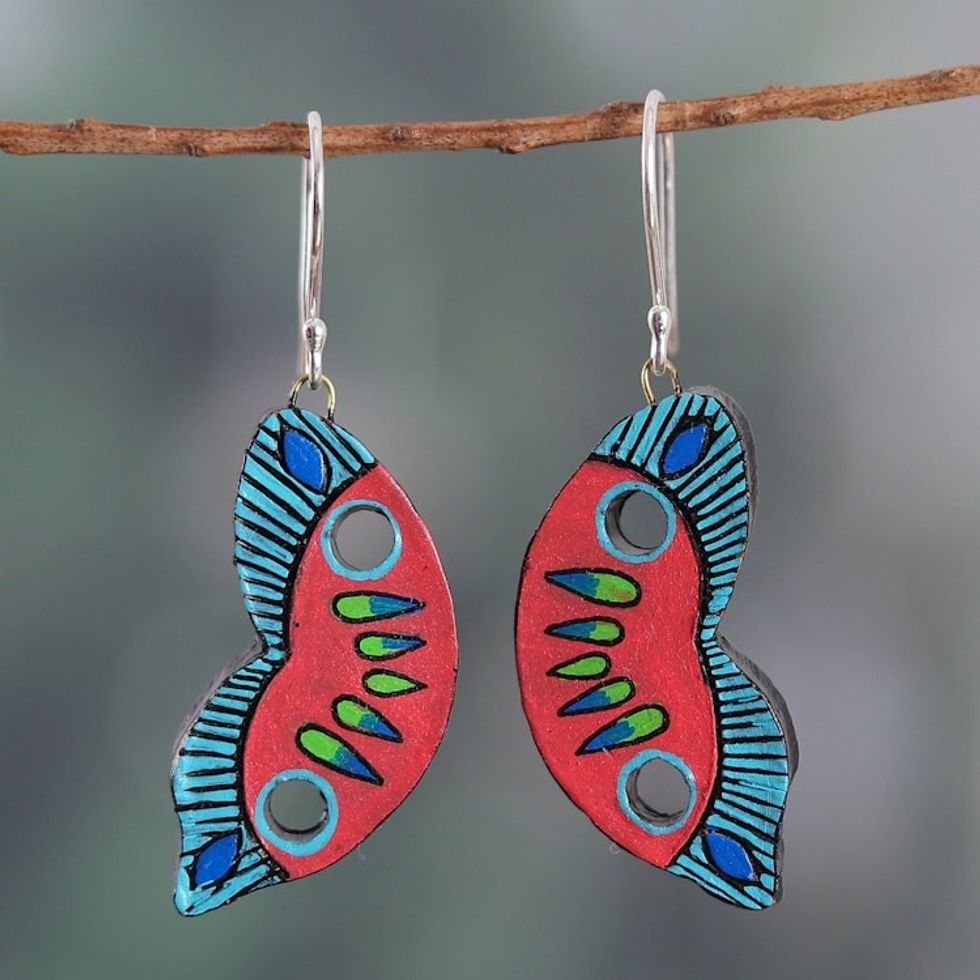 Hand-Painted Butterfly Wing-Themed Ceramic Dangle Earrings 'Glorious Wings'
