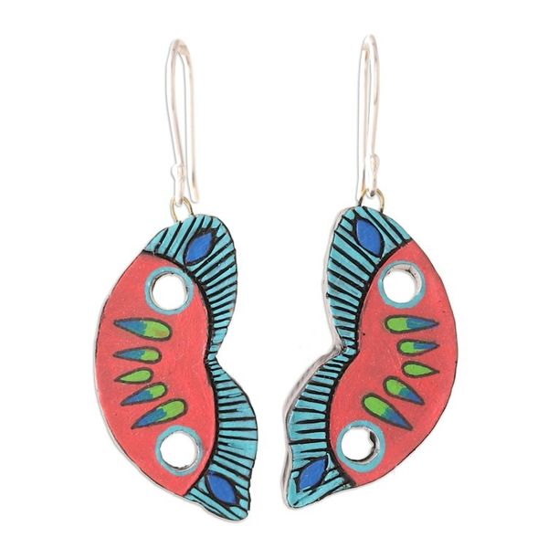 Alternate image for Hand-Painted Butterfly Wing-Themed Ceramic Dangle Earrings Glorious Wings