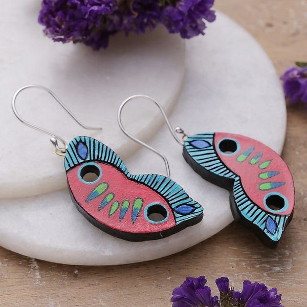 Alternate image for Hand-Painted Butterfly Wing-Themed Ceramic Dangle Earrings Glorious Wings