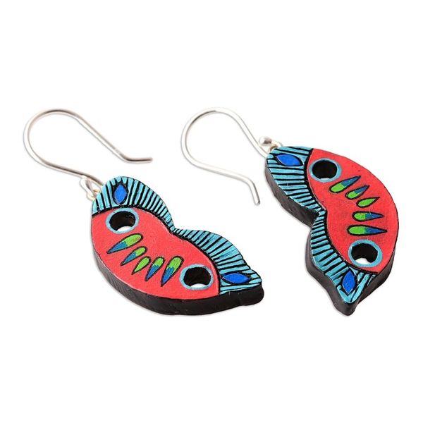 Alternate image for Hand-Painted Butterfly Wing-Themed Ceramic Dangle Earrings Glorious Wings