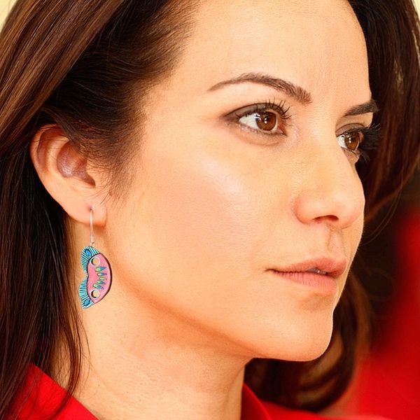 Alternate image for Hand-Painted Butterfly Wing-Themed Ceramic Dangle Earrings Glorious Wings