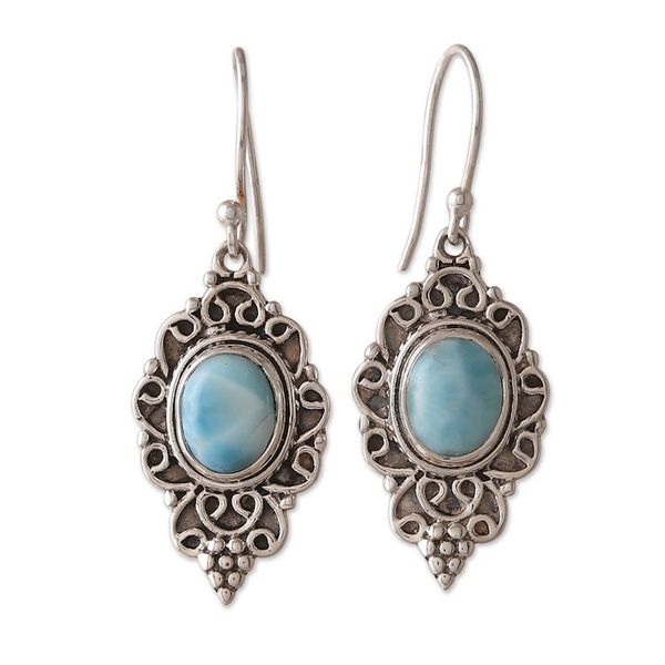 Alternate image for Polished Classic Natural Larimar Dangle Earrings from India Classic Heaven