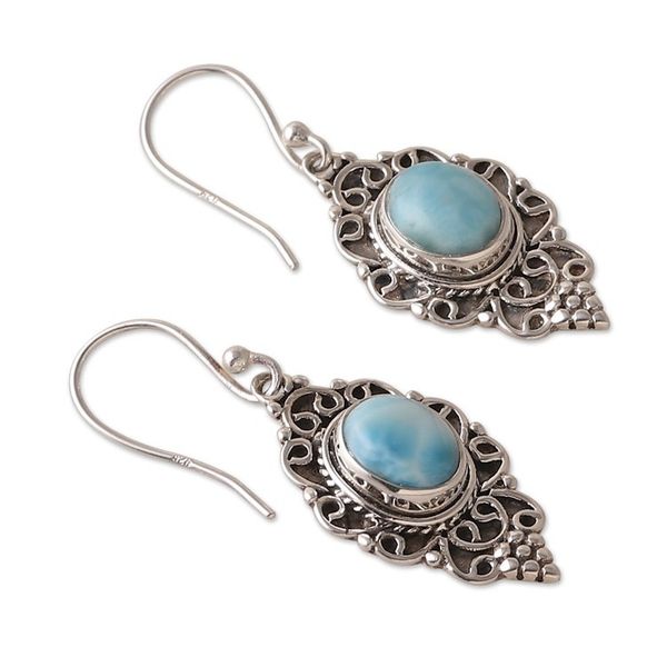 Alternate image for Polished Classic Natural Larimar Dangle Earrings from India Classic Heaven