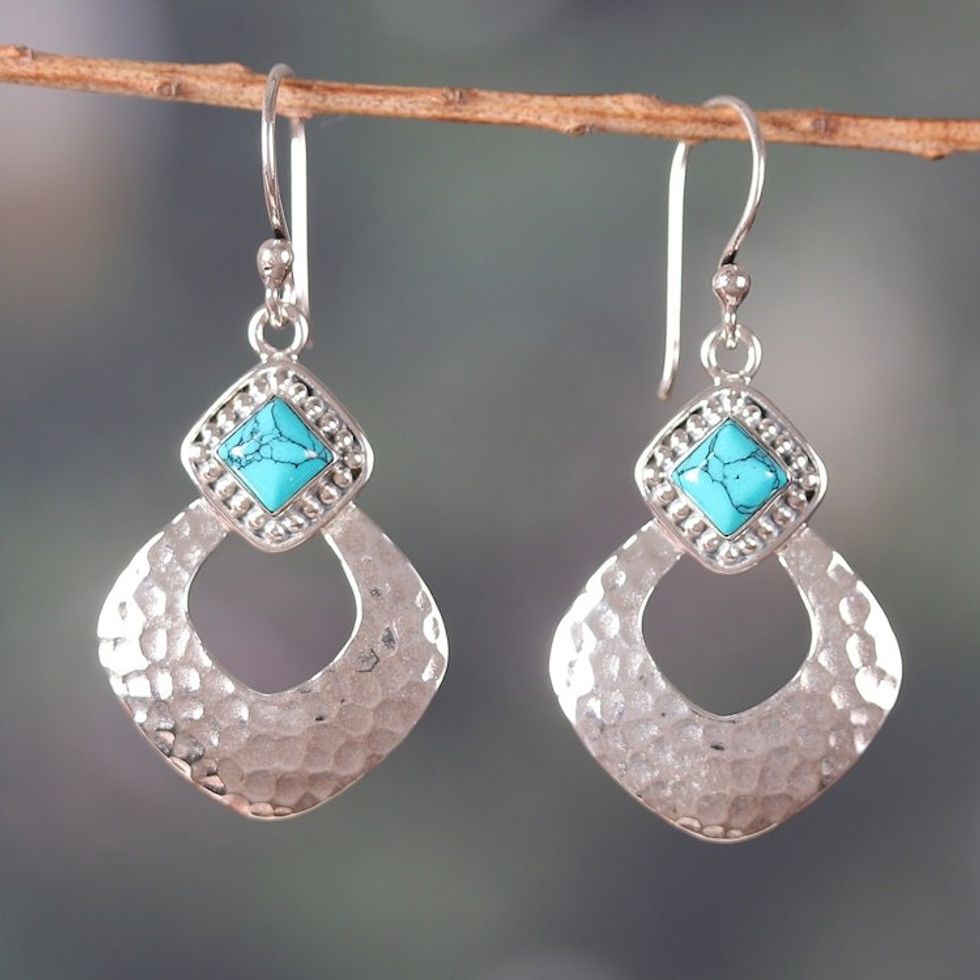 Hammered Classic Sterling Silver and Calcite Dangle Earrings 'Healing Glamour'