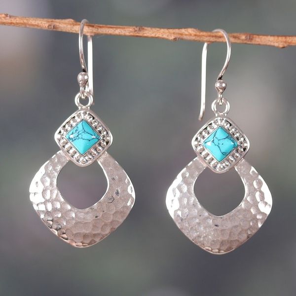 Alternate image for Hammered Classic Sterling Silver and Calcite Dangle Earrings Healing Glamour