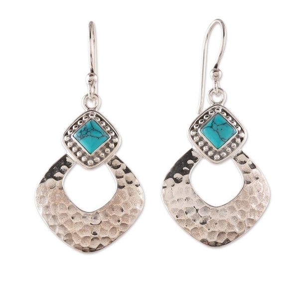 Alternate image for Hammered Classic Sterling Silver and Calcite Dangle Earrings Healing Glamour