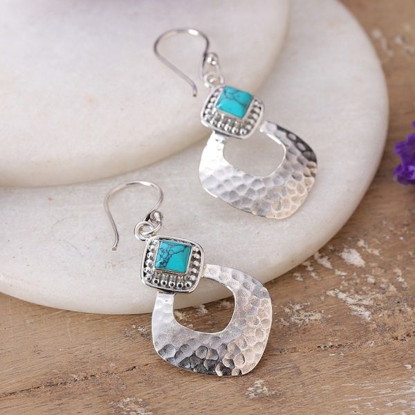 Alternate image for Hammered Classic Sterling Silver and Calcite Dangle Earrings Healing Glamour