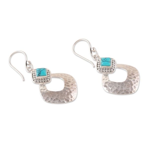 Alternate image for Hammered Classic Sterling Silver and Calcite Dangle Earrings Healing Glamour