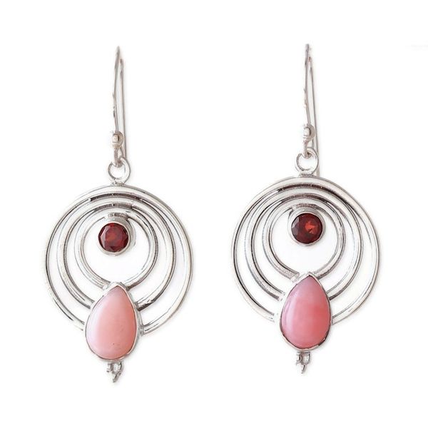 Alternate image for Polished Round Garnet and Opal Dangle Earrings from India Orbiting Romance