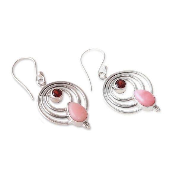 Alternate image for Polished Round Garnet and Opal Dangle Earrings from India Orbiting Romance