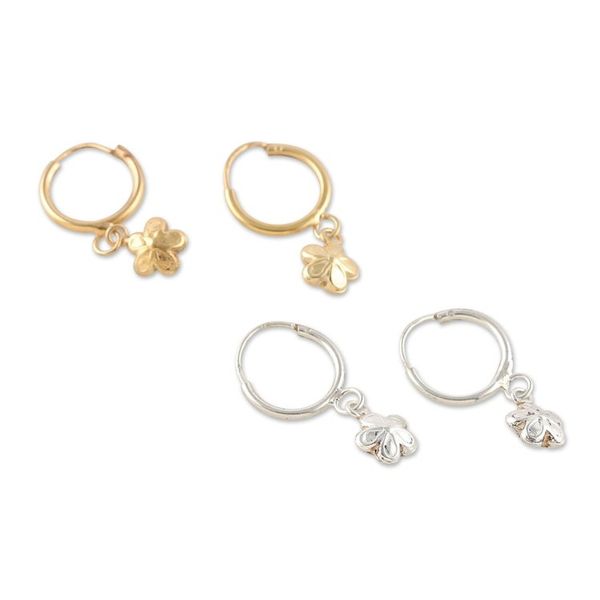 Alternate image for Set of 2 Floral Gold-Plated and Sterling Silver Earrings Spring Hoops