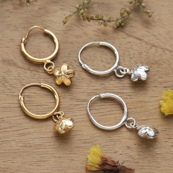 Alternate image for Set of 2 Floral Gold-Plated and Sterling Silver Earrings Spring Hoops