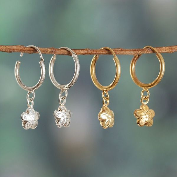 Alternate image for Set of 2 Floral Gold-Plated and Sterling Silver Earrings Spring Hoops